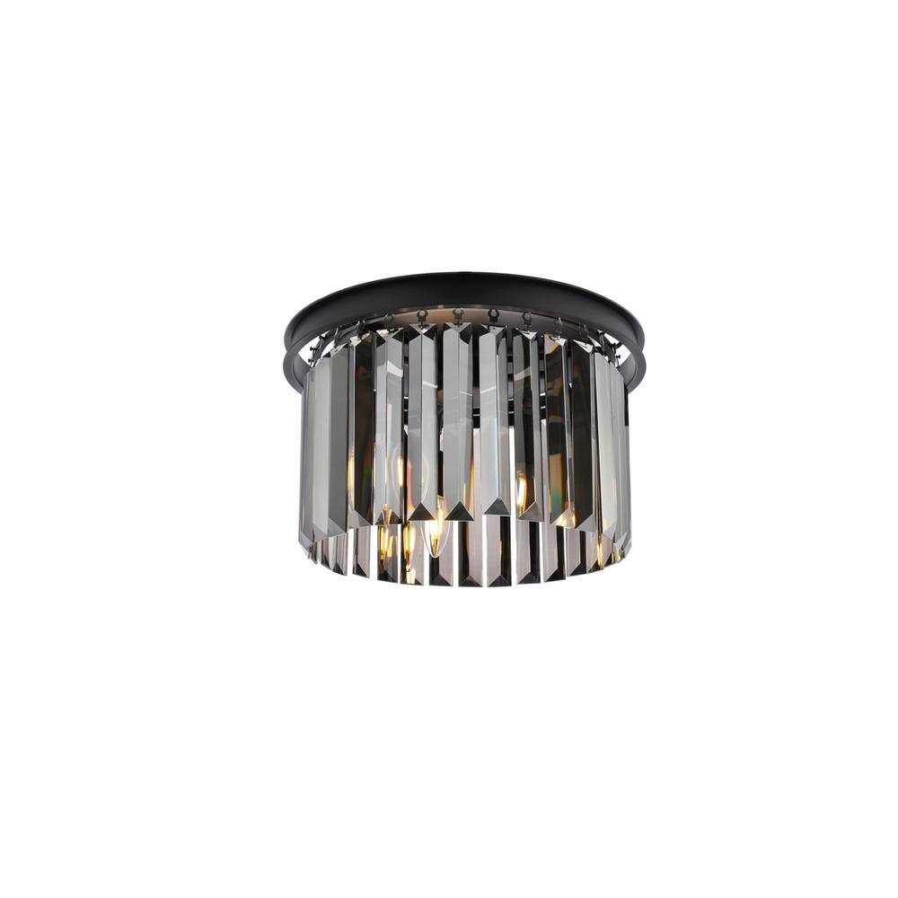 Angle. Urban Classic - Sydney 3 light Matte Black Flush Mount Silver Shade (Grey) Royal Cut Crystal - Matte Black.