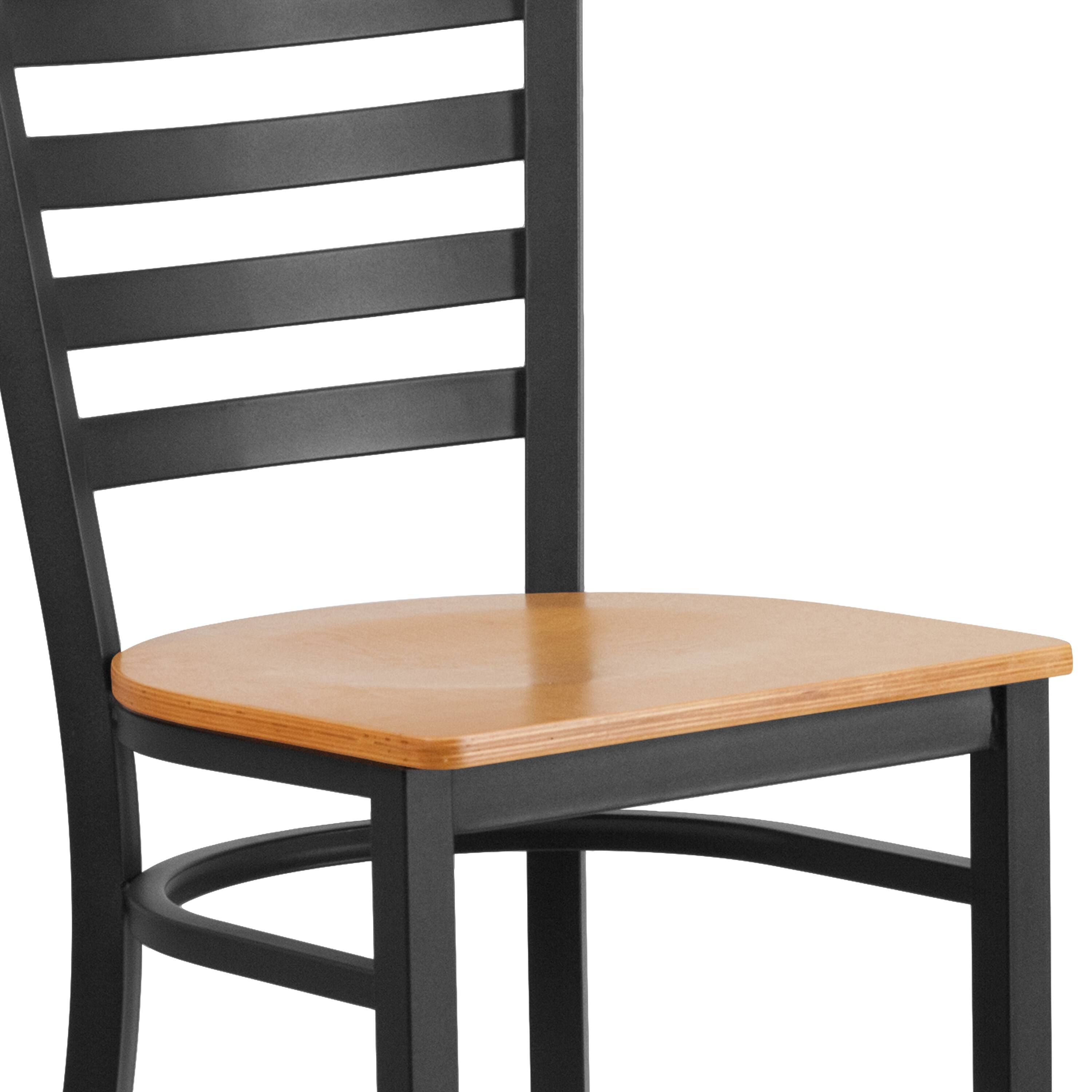 Alt View 10. Emma + Oliver - 2 Pack Ladder Back Metal Restaurant Barstool - Natural Wood Seat/Black Metal Frame.