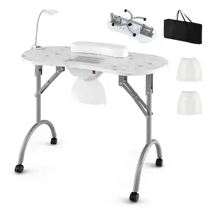 Front. Costway - Costway Folding & Portable Manicure Table with Dust Collector LED Lamp Carry Bag - White.