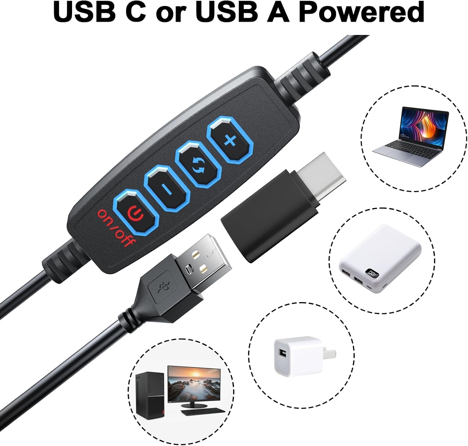 USB C or USB A Powered

on/off