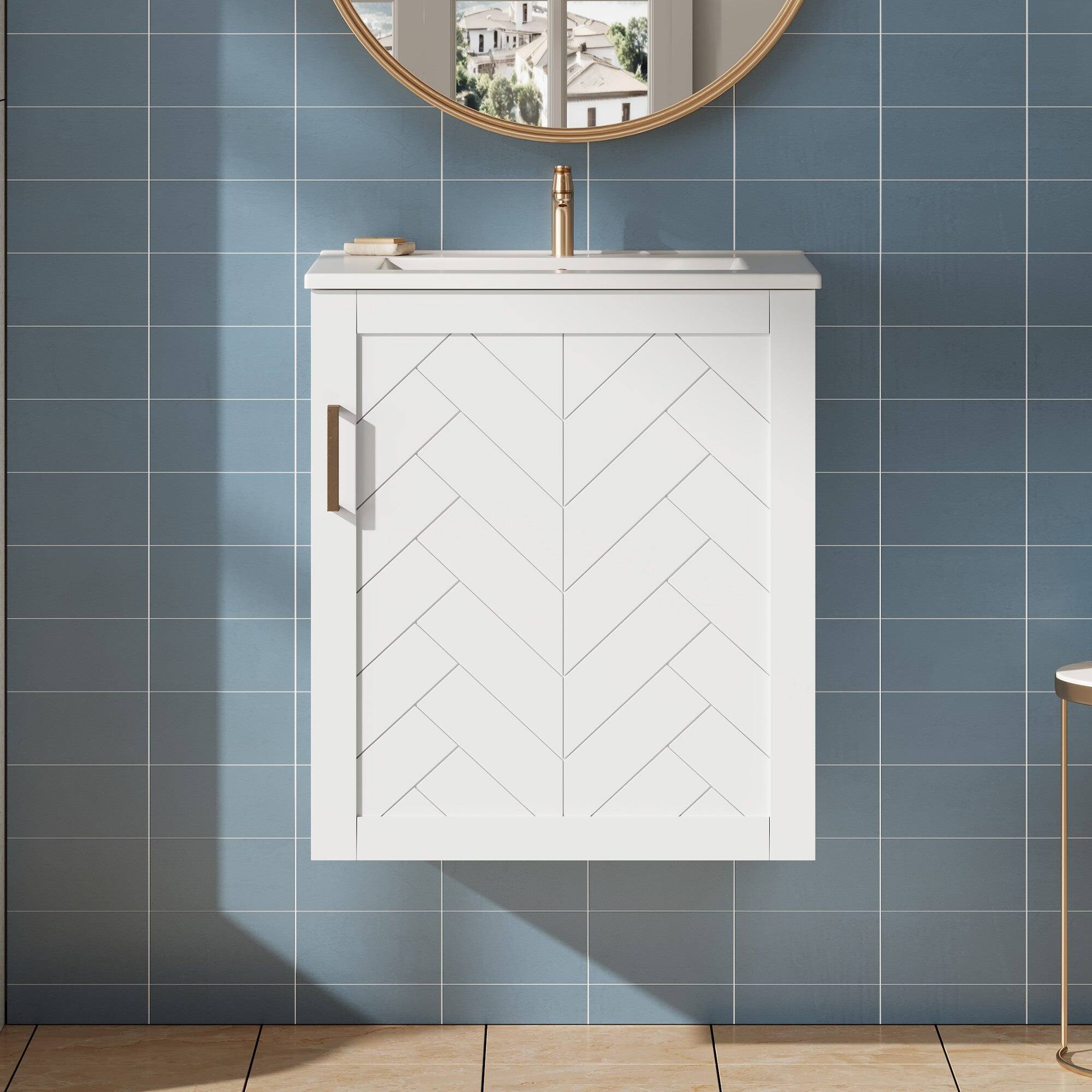 Alt View 1. Boyel Living - 20 Inch Wall Mounted Bathroom Vanity with Side Cabinet Ceramic Sink White - White.