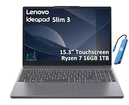 Lenovo - Upgraded - IdeaPad Slim 3 15.3" FHD+ Touchscreen Laptop - AMD Ryzen 7 170 2025 - 16GB RAM - 1TB SSD(512GB+512GB) - Numeric Keypad - Arctic Grey