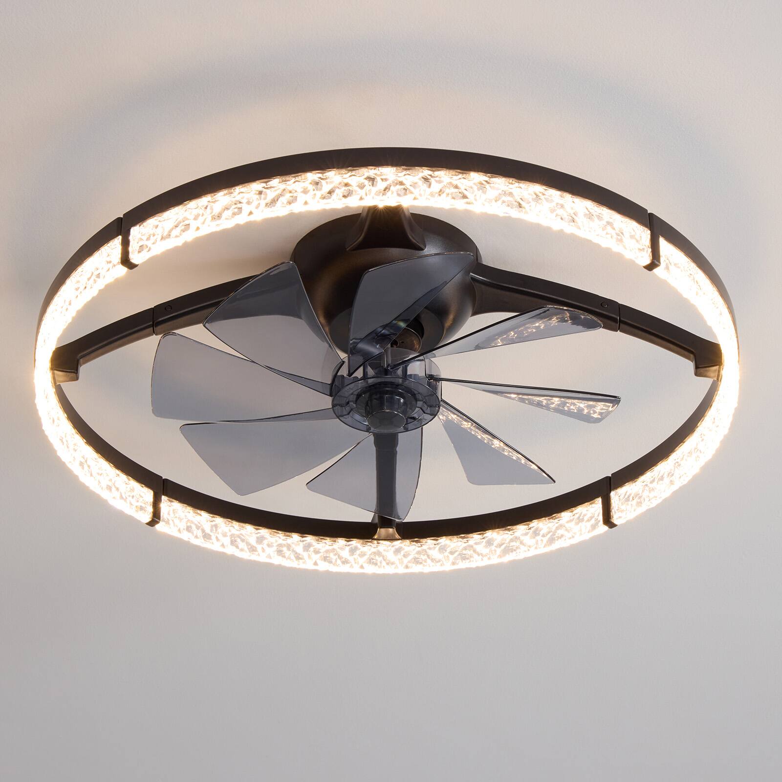 Alt View 10. Siljoy - 24 Inch Black Crystal Diamond Ring Flush Mount Ceiling Fan Light with Remote, Silent for Bedroom Living Room - Black.