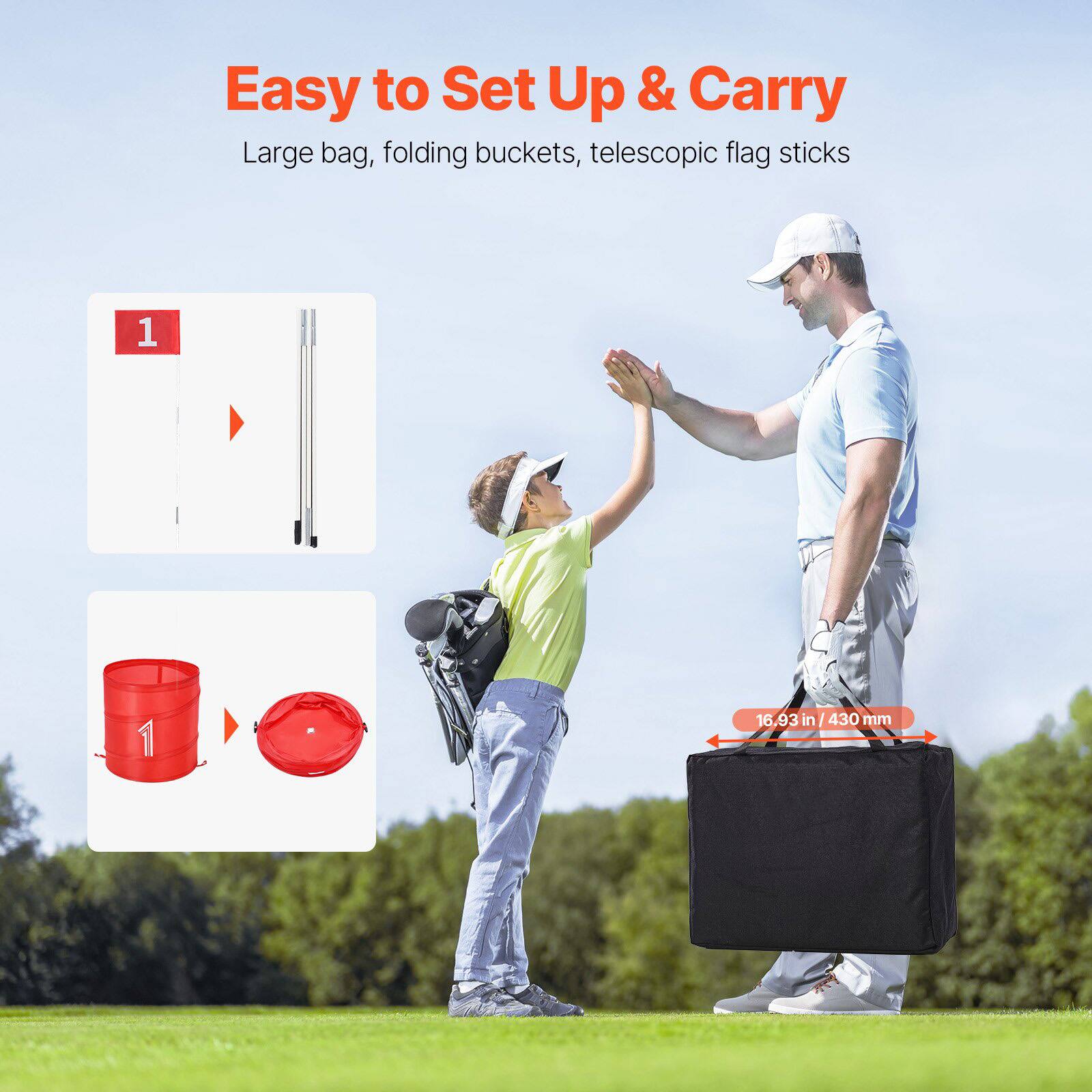 Easy to Set Up & Carry

Large bag, folding buckets, telescopic flag sticks

16.93 in / 430 mm