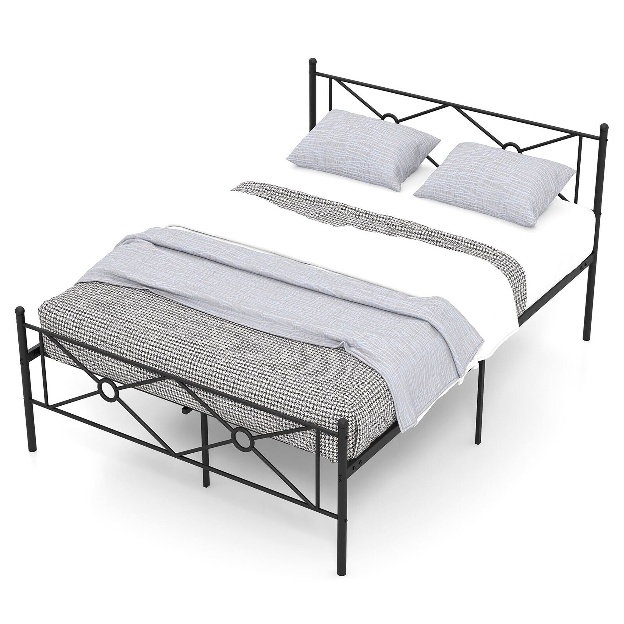 Alt View 1. Gymax - Gymax Queen Size Metal Platform Bed Frame w/ Headboard Mattress Foundation Black - Black.