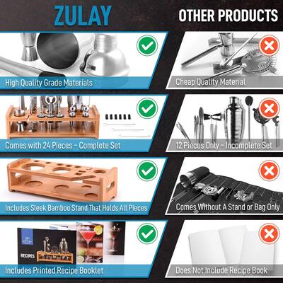 Zulay Kitchen 24 Piece Bartender Kit Stainless Steel Bar Set
