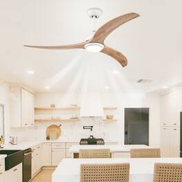 Akoasm - 52" Solid Wood Indoor Outdoor Ceiling Fan with Light & Remote, Noiseless DC Motor, 3 Color Temperatures-Natural