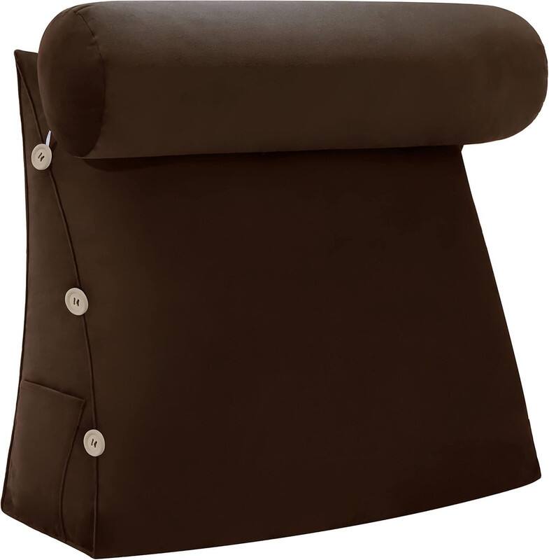 Alt View 1. wowmax - Reading Pillow for Adults - Lumbar Support Cushion for Bed & Sofa (Coffee Velvet) - Coffee-Velvet.