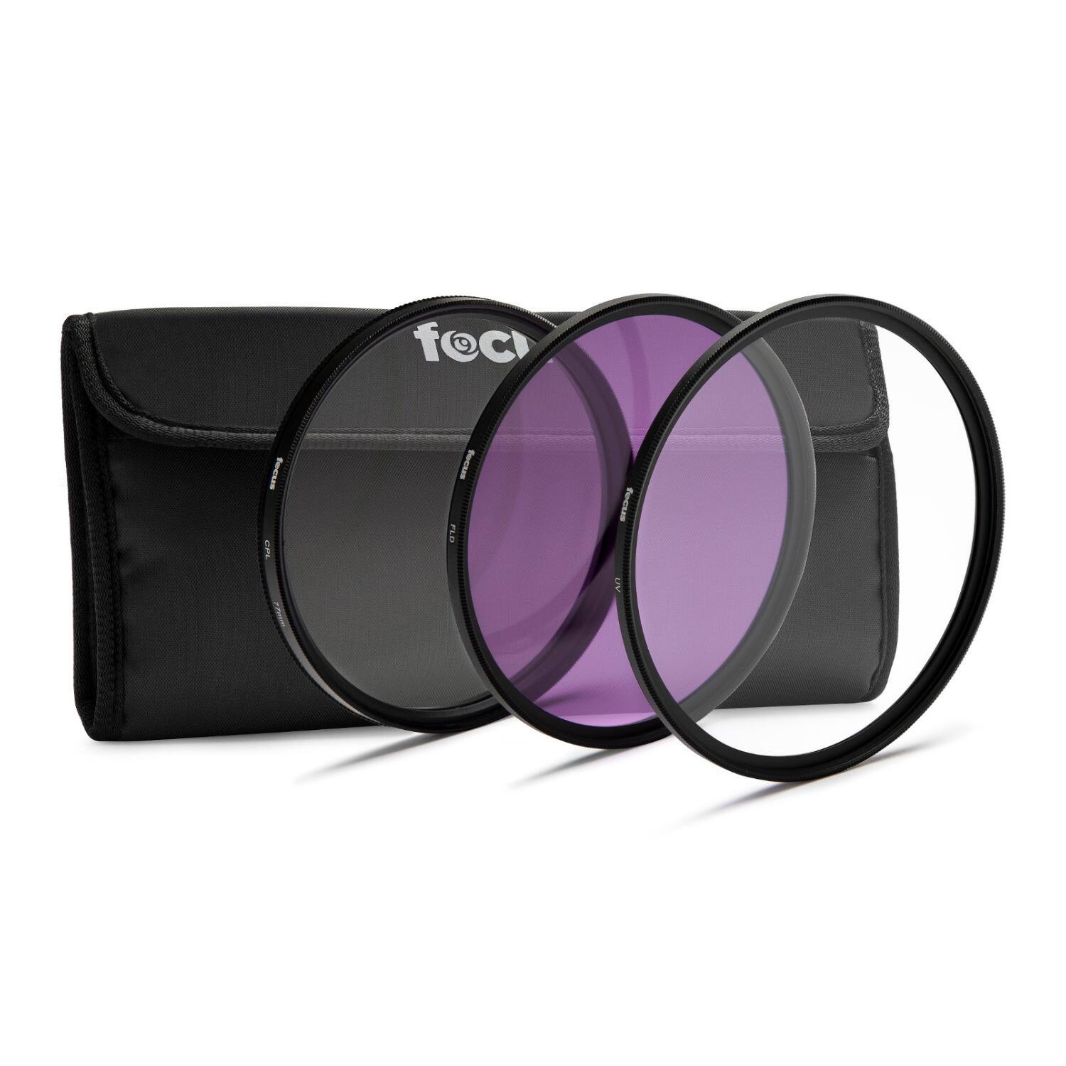 Focus Electronics - Focus Camera 49mm 3-Piece UV, CPL, FLD Lens Filter Kit
