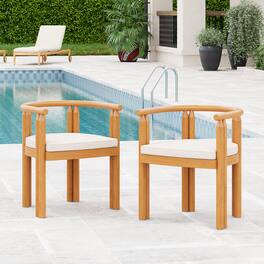 Mondawe - Set of 2 Acacia Wood Armrest Dining Chair with Cushion - Teak+ Beige