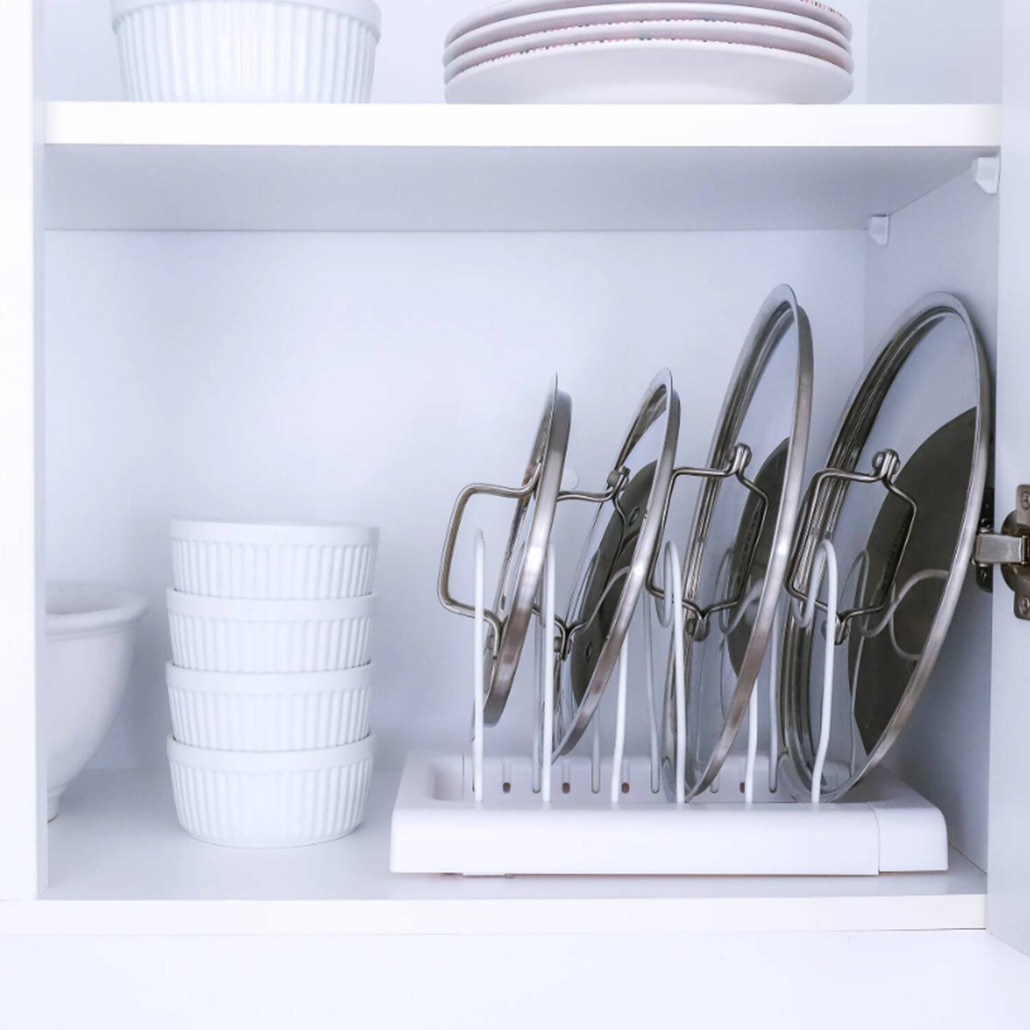 Left. Better Houseware - Adjustable Cookware Rack White-Coated Steel - White.