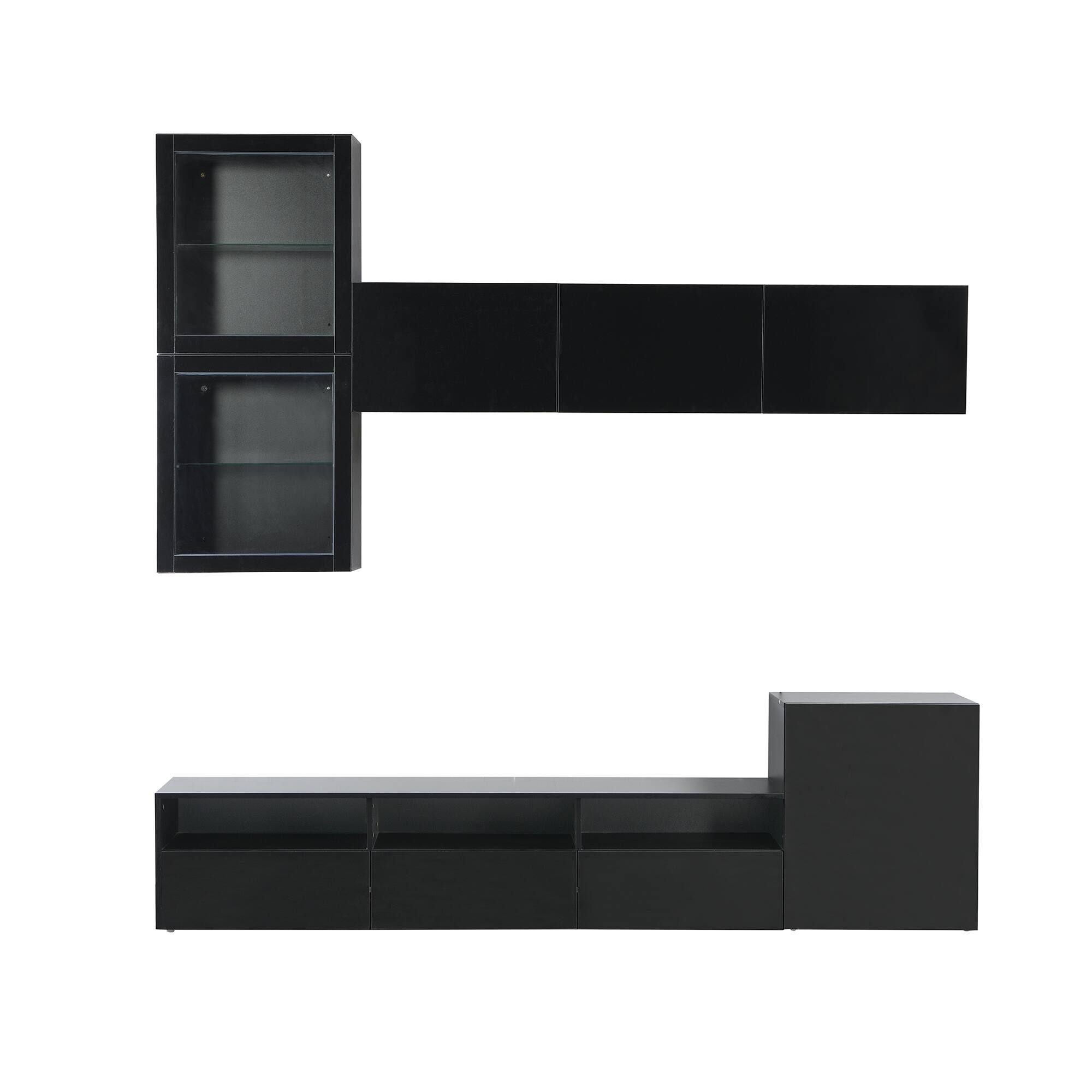 Alt View 4. APRILSOUL - High Gloss TV Stand Ample Storage Wall Mounted Cabinets for TVs Up to 78 Black - Black.