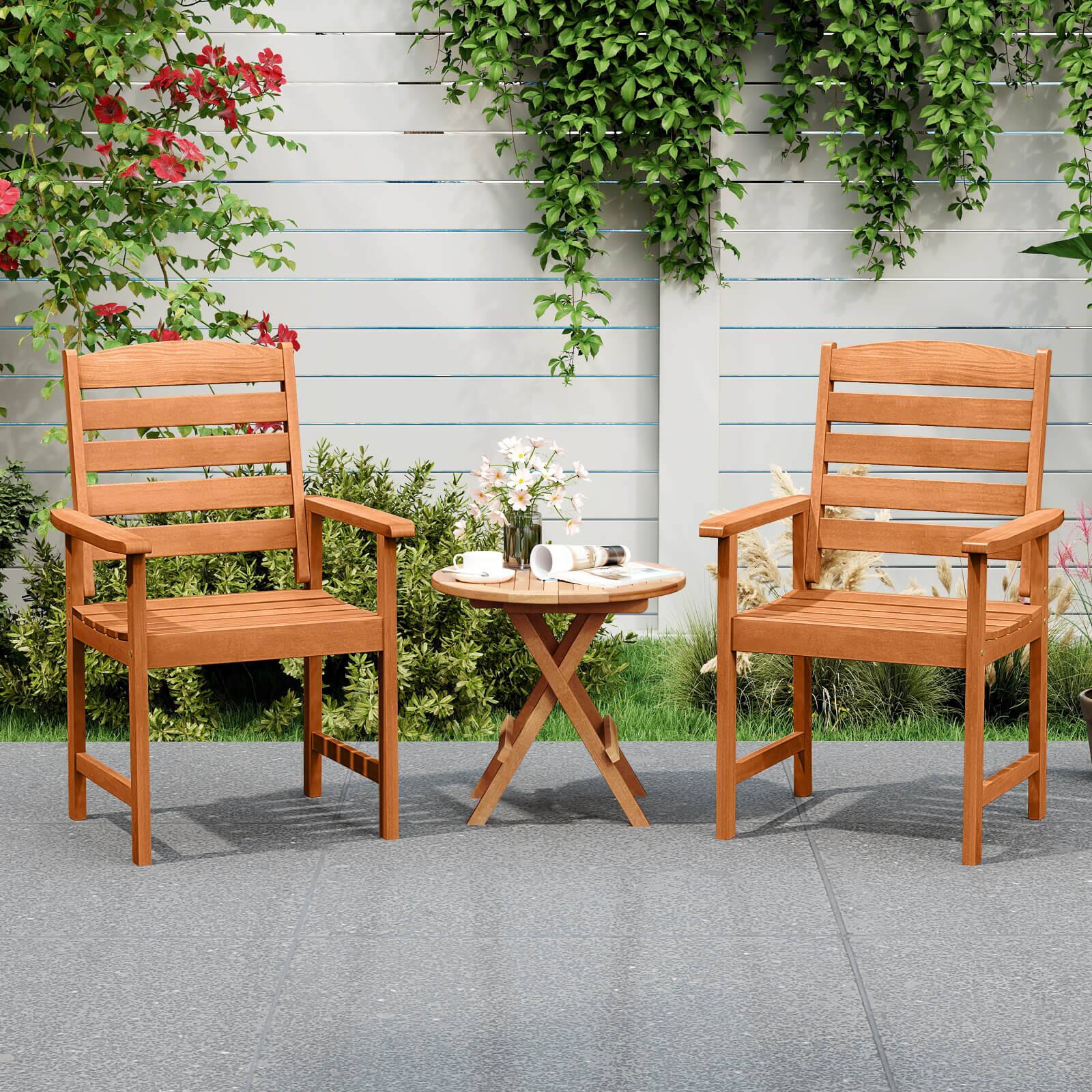 Alt View 3. Costway - Costway Patio Chairs Set of 2 with Inclined Backrests and Slatted Seats for Deck - Natural.
