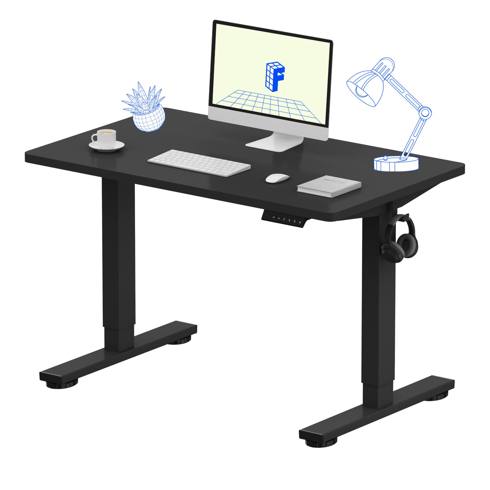 Front. FlexiSpot - FlexiSpot E2 42''W Electric Adjustable Standing Desk Chipboard, Black/Black - Black.
