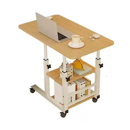 Front. Babevy - 31.5" Adjustable Height C Table, Mobile Laptop Desk with Wheels & Storage Drawer, Couch Side Table for Living Room - Walnut.