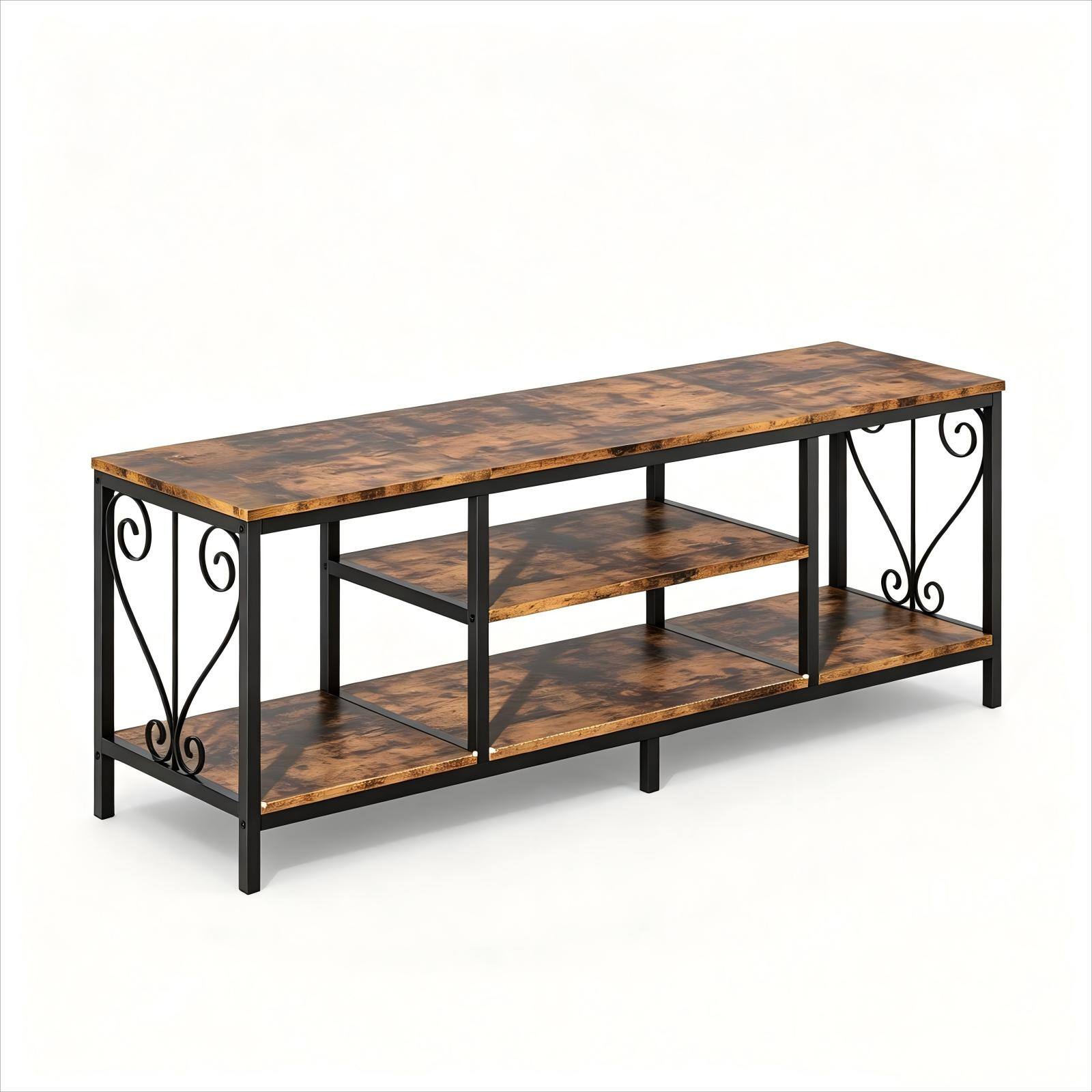 Front. Vividwood - 63" TV Stand for 65 70 75 Inch TVs, 3-Tier Shelf Rack Entertainment Center with 6-Leg Frame, Soundbar Storage - Brown.