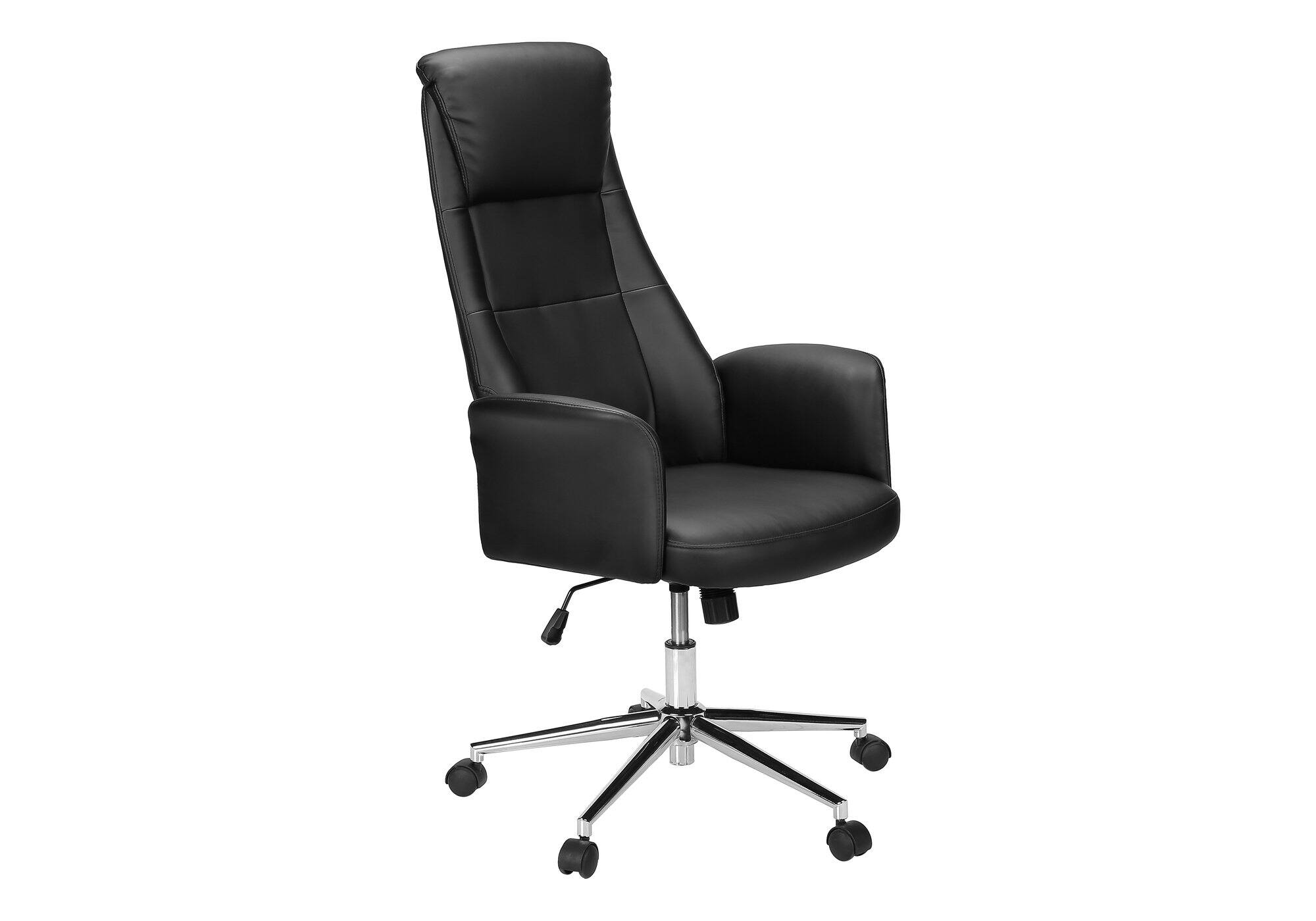 Back. Forest'nSky - Ergonomic Office Chair with Adjustable Height & Armrests - Modern Black Leather Look & Chrome Swivel Base - Black.