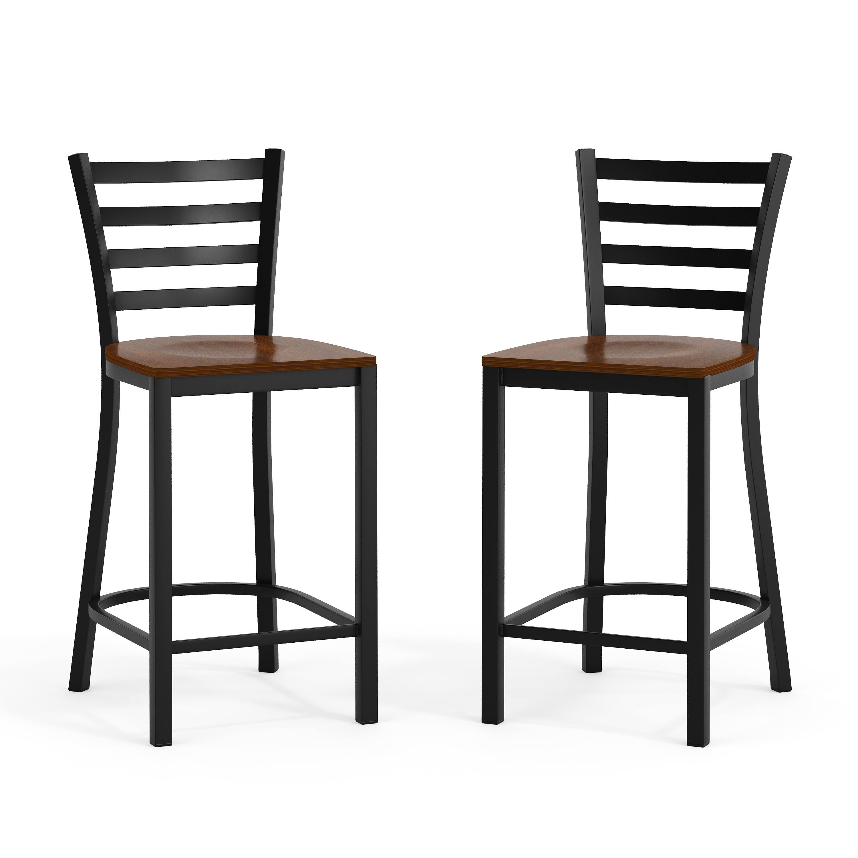 Alt View 10. Emma + Oliver - 2 Pack Ladder Back Metal Restaurant Counter Stool - Upholstered Seat - Cherry Wood Seat/Black Metal Frame.