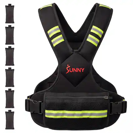 Front. Sunny Health & Fitness - Adjustable Weighted Vest with Removable Weights & Reflective Materials for Low-Light Visibility - Black.