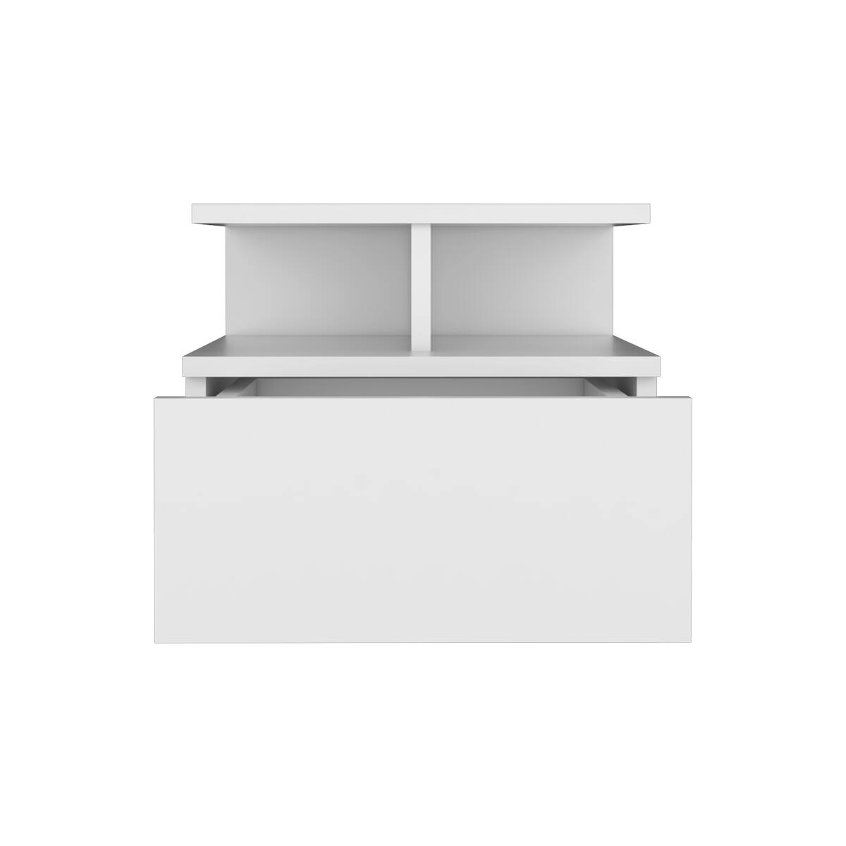 Left. Loheer - Loheer Floating Nightstand, White Wall Mounted Nightstand with Single Drawer and Two Tier Shelf - White.