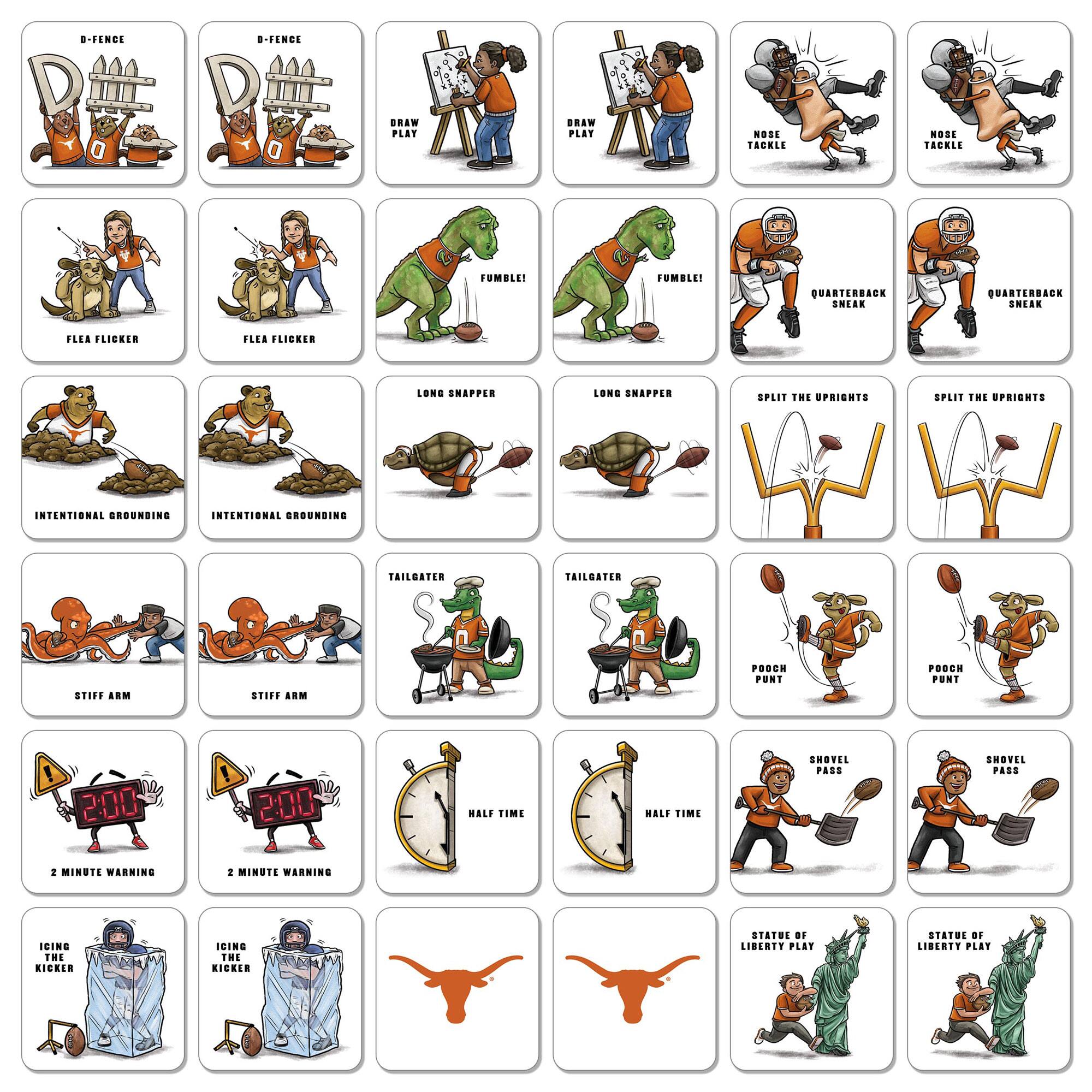 - D-FENCE
- DRAW PLAY
- NOSE TACKLE
- FUMBLE!
- FLEA FLICKER
- LONG SNAPPER
- INTENTIONAL GROUNDING
- STIFF ARM
- 2 MINUTE WARNING
- HALF TIME
- POACH PUNT
- ICING THE KICKER
- STATUE OF LIBERTY PLAY
- TAILGATER
- SHOVEL PASS