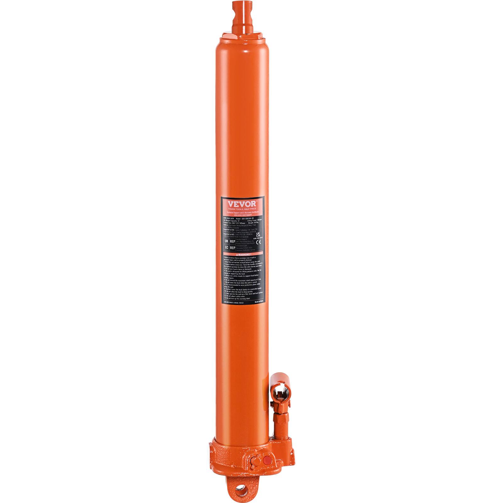 Alt View 5. VEVOR - Hydraulic Long Ram Jack, 3 Ton Engine Hoist Cylinder with Single Piston Pump And Clevis Base, Hydraulic Ram Cylinder - Orange.