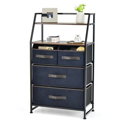 Front. Costway - Costway 4-Drawer Dresser Organizer Closet Storage Cabinet with Shelves & Foldable Drawers - Black,Rustic Brown.