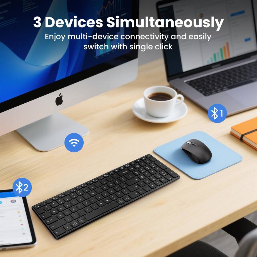 TECH SAFARI Wireless And Mouse Combo usb Dual Bt Multi device Slim Set ...