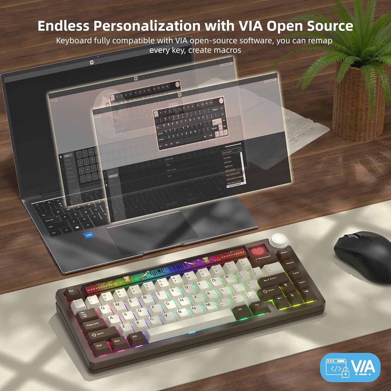Endless Personalization with VIA Open Source  
Keyboard fully compatible with VIA open-source software, you can remap every key, create macros