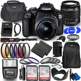 Canon - EOS 2000D / Rebel T7 with 18-55mm III Lens - 30PC Accessory Bundle - Black