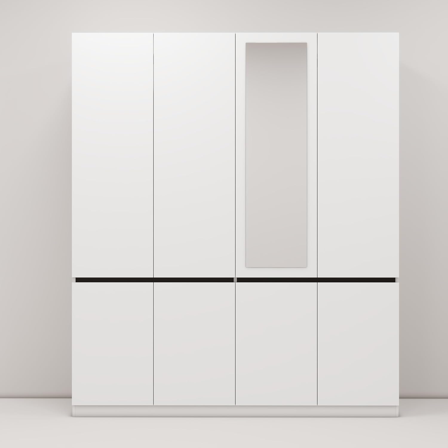 Alt View 4. Tiramisubest - Wardrobe Armoire Closet,4 Door Cabinet with 2 Hanging Rod and 1 Mirror,Bedroom Large Capacity Wood Armoires Closet,White - White.