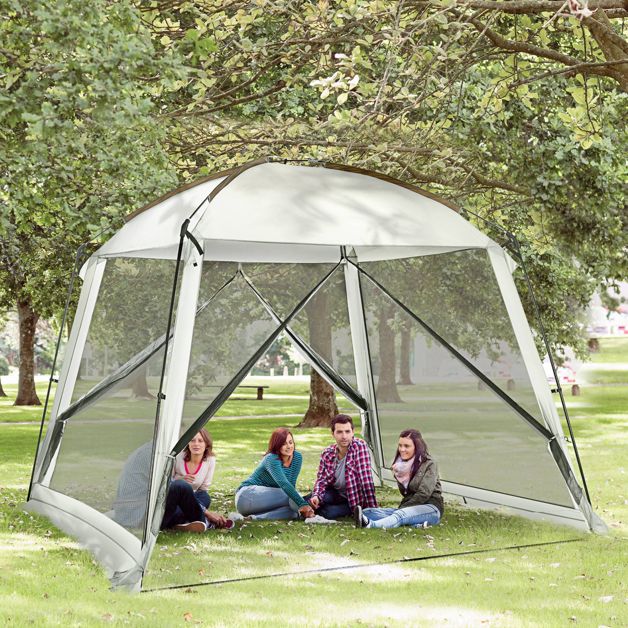 Alt View 1. Outsunny - 10' x 10' Screen House Room, UV50+ Screen Tent with 2 Doors and Carry Bag, Easy Setup - White.