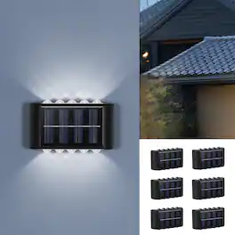 Oumilen - 6-Pack Solar Wall Washer Lights 3.94In Solar Panel 10LED White Light 8H Working Time Outdoor Lights