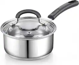 Cook N Home - 1 Qt sauce pan with lid, Medium, Silver - Stainless Steel