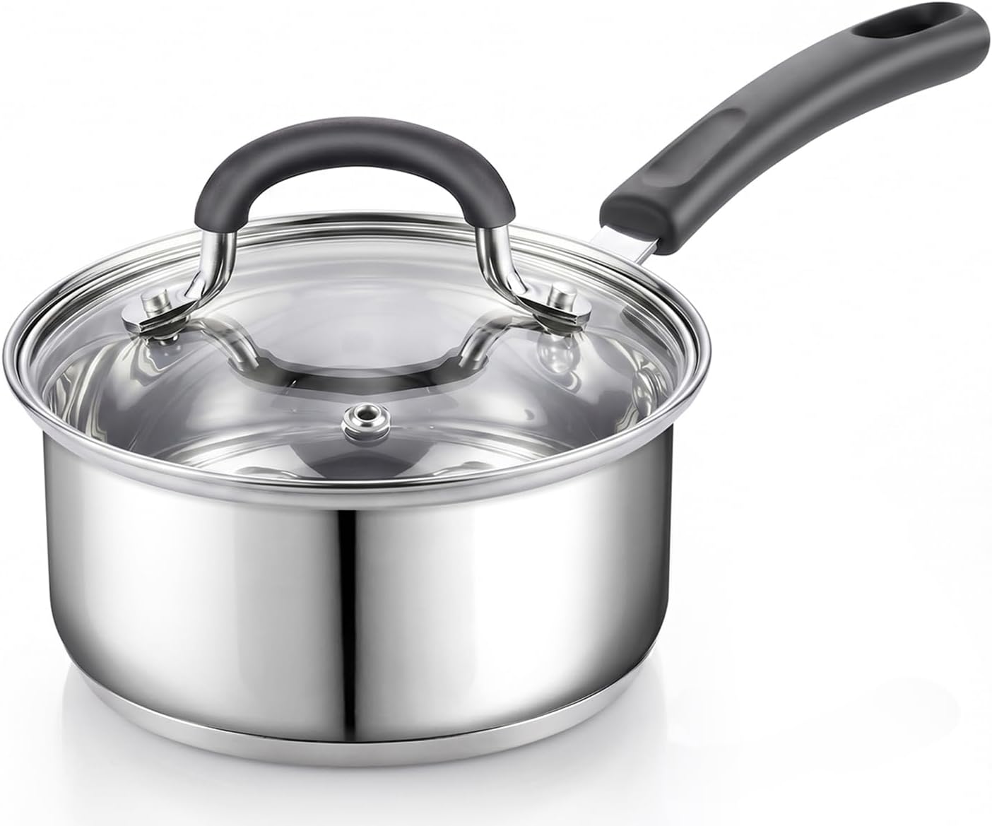 Front. Cook N Home - Stainless Steel 1 Qt sauce pan with lid, Medium, Silver - stainless steel.