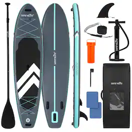 SereneLife - SLSUPB011 11’ Inflatable Stand Up Paddle Board with Non-Slip EVA Deck Pad, 350 lbs Capacity - Black