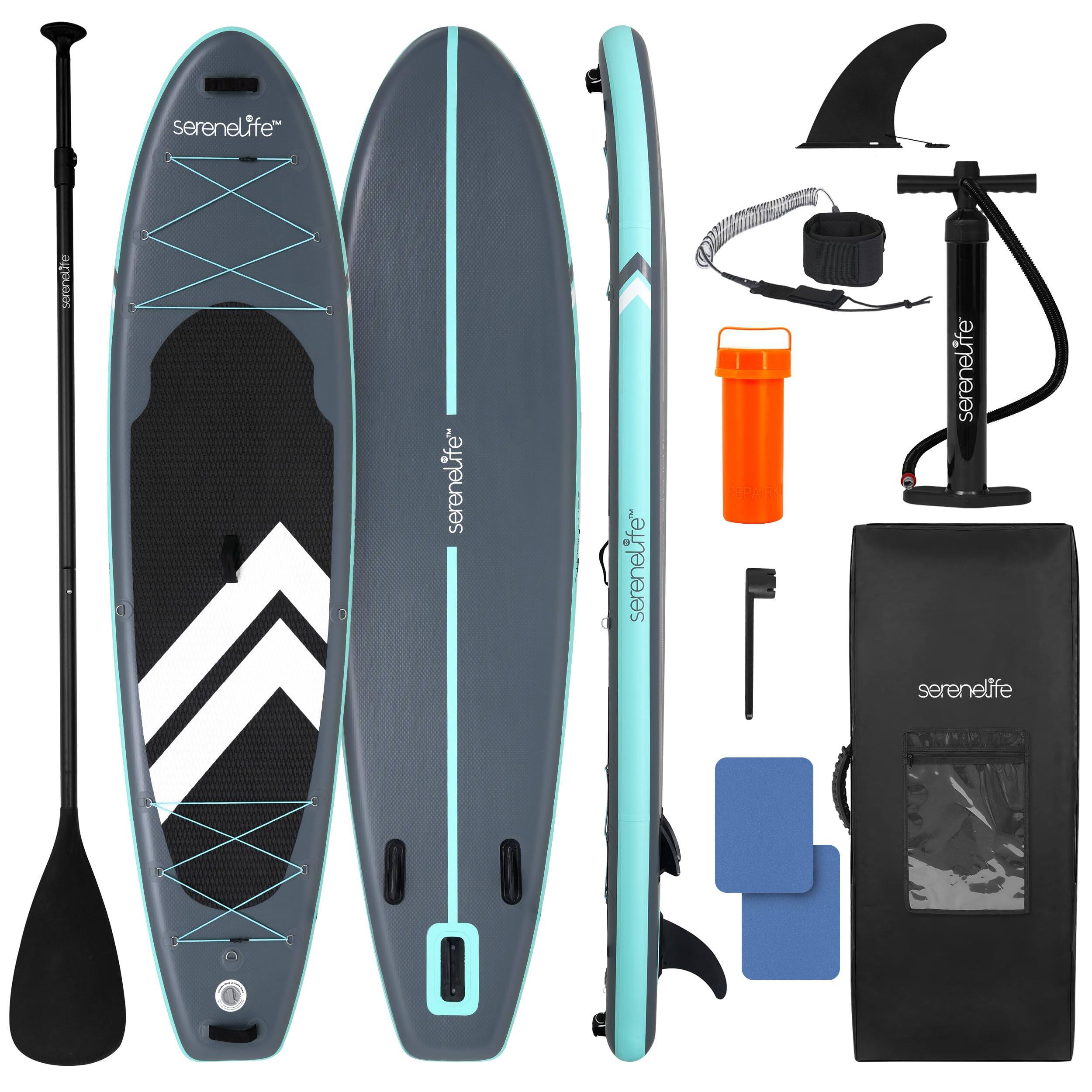 SereneLife - SLSUPB011 11’ Inflatable Stand Up Paddle Board with Non-Slip EVA Deck Pad, 350 lbs Capacity - Black
