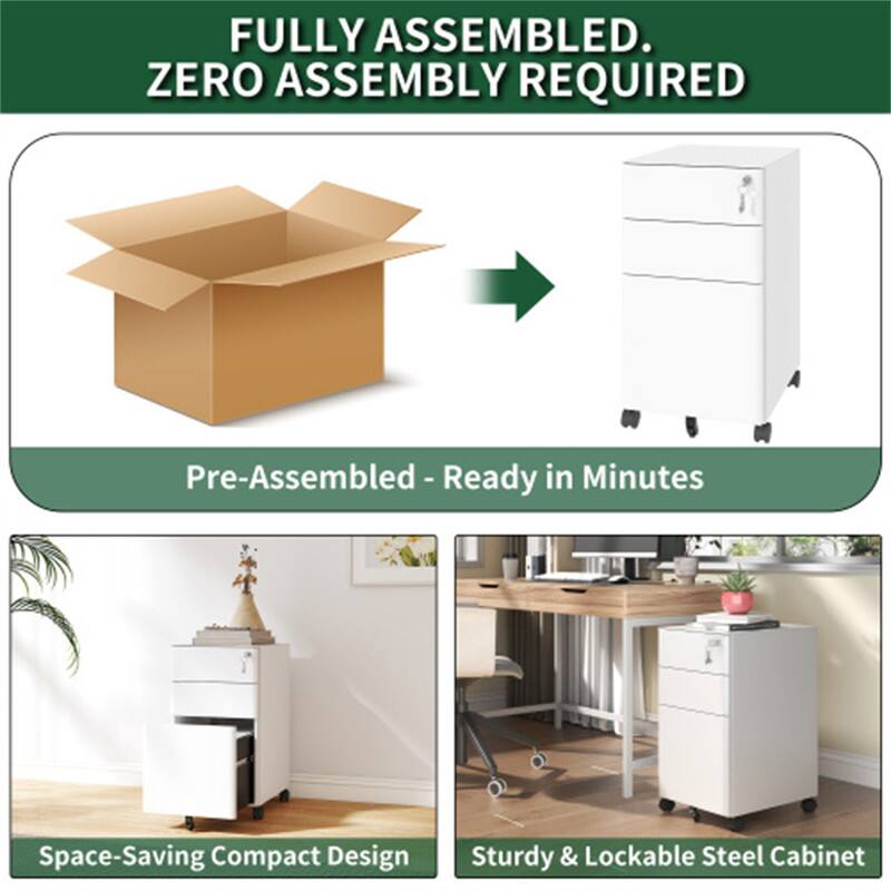 FULLY ASSEMBLED. ZERO ASSEMBLY REQUIRED

Pre-Assembled - Ready in Minutes

Space-Saving Compact Design

Sturdy & Lockable Steel Cabinet
