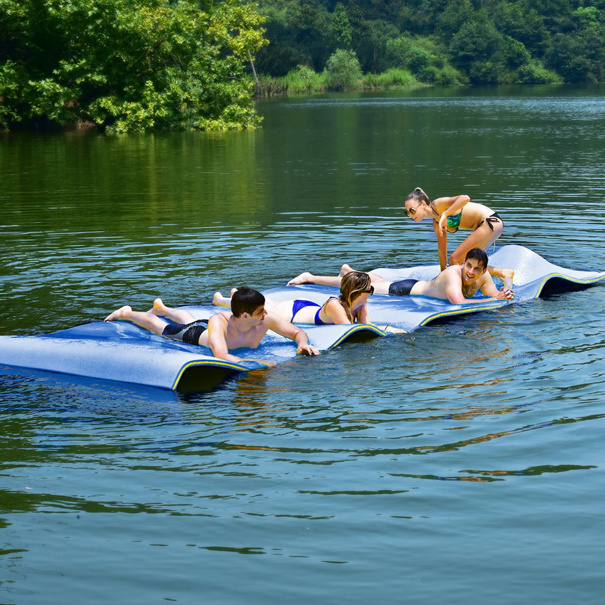 Alt View 3. Gymax - Gymax 12' x 6' Floating Water Pad Mat 3-Layer Foam Floating Island for Pool Lake Blue - Blue.