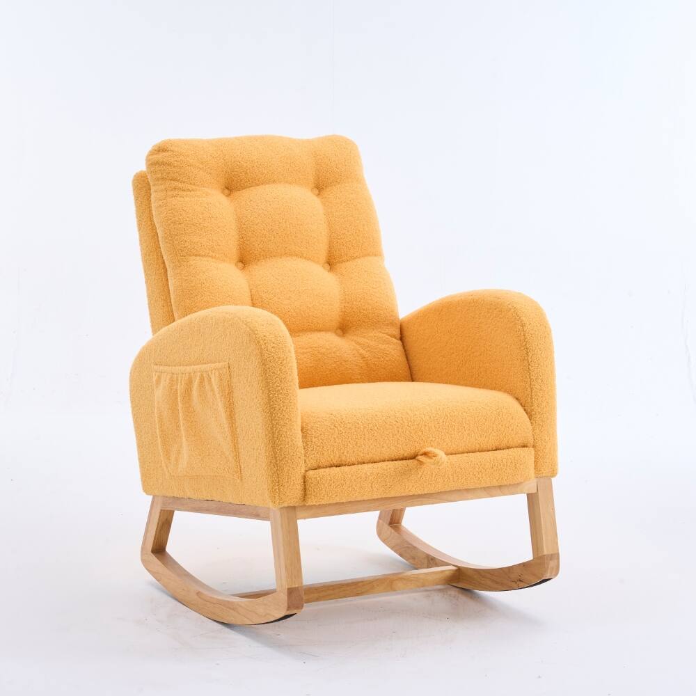 Alt View 7. Loheer - Loheer Yellow Rocking Chair with Footrest High Back Upholstered Nursery Rocker Rubber Wood Base - Yellow.