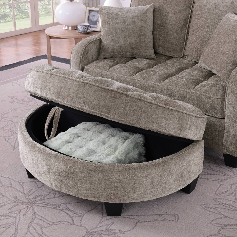 Alt View 1. Loheer - Loheer Brown Corduroy Two-Seater Sofa with Storage Footrest and Pillows - Brown.
