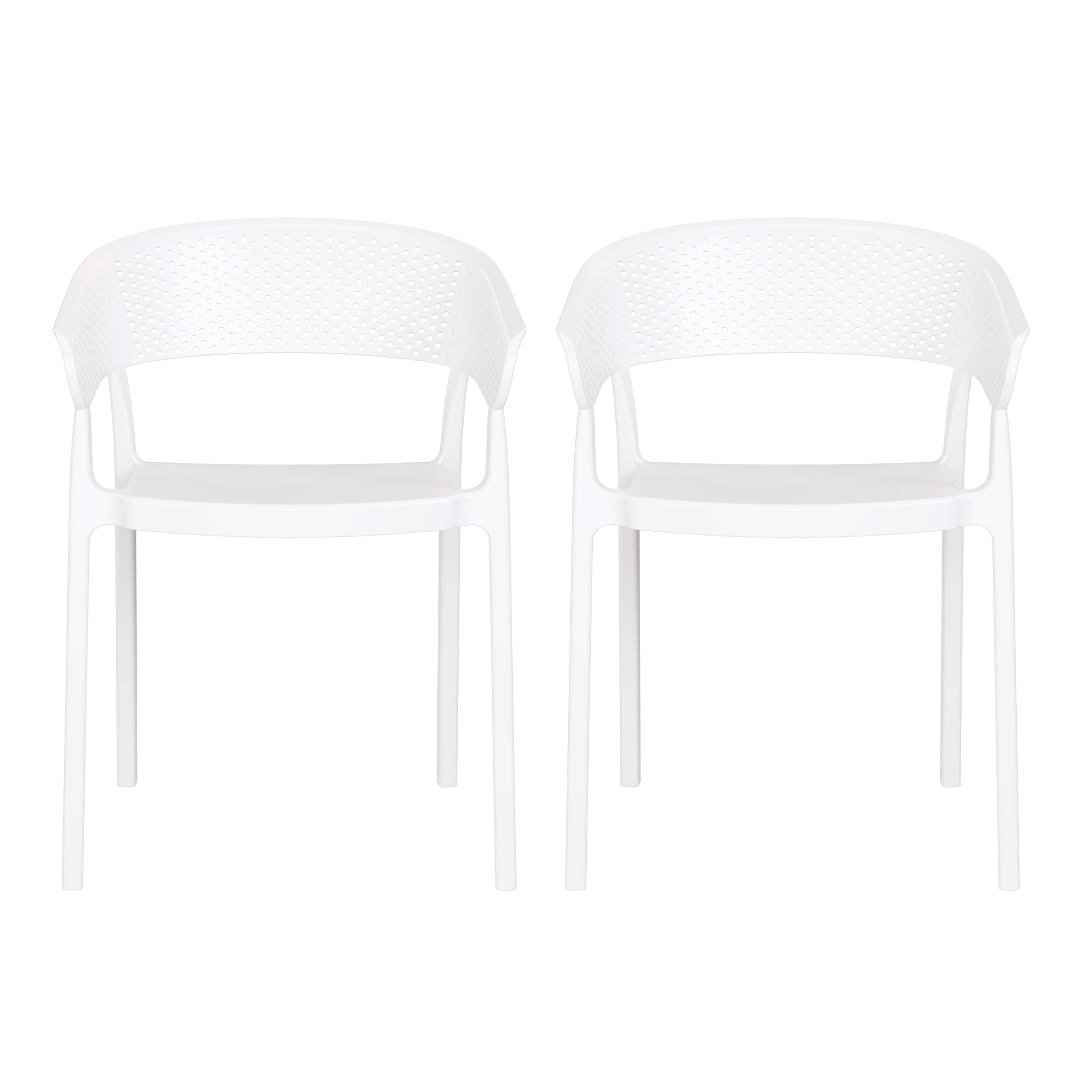 WestinTrends - Playa Outdoor Modern Stackable Plastic Resin Patio Dining Armchair (Set of 2) - White
