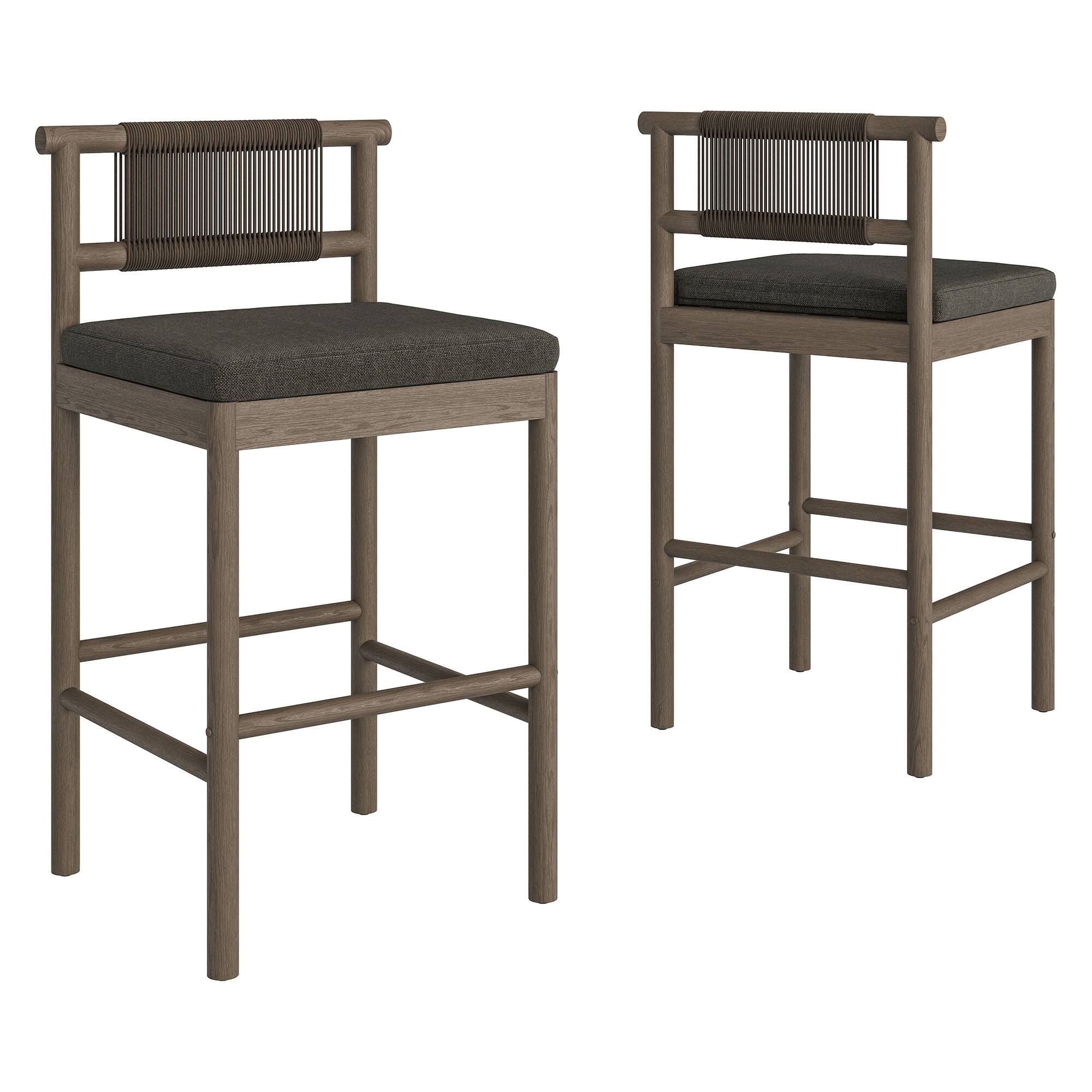 Angle. Modway - Eleni Outdoor Teak Wood Bar Stools Set of 2 by Modway - Weathered Gray Flint.