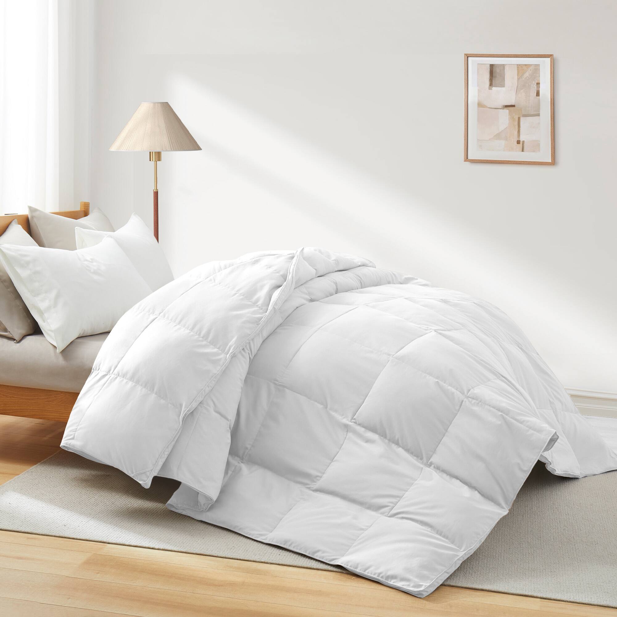 Angle. Peace Nest - Peace Nest Luxurious Hotel Feather and Down Fiber Comforter, All Season Duvet Insert, White, Full/Queen - White.