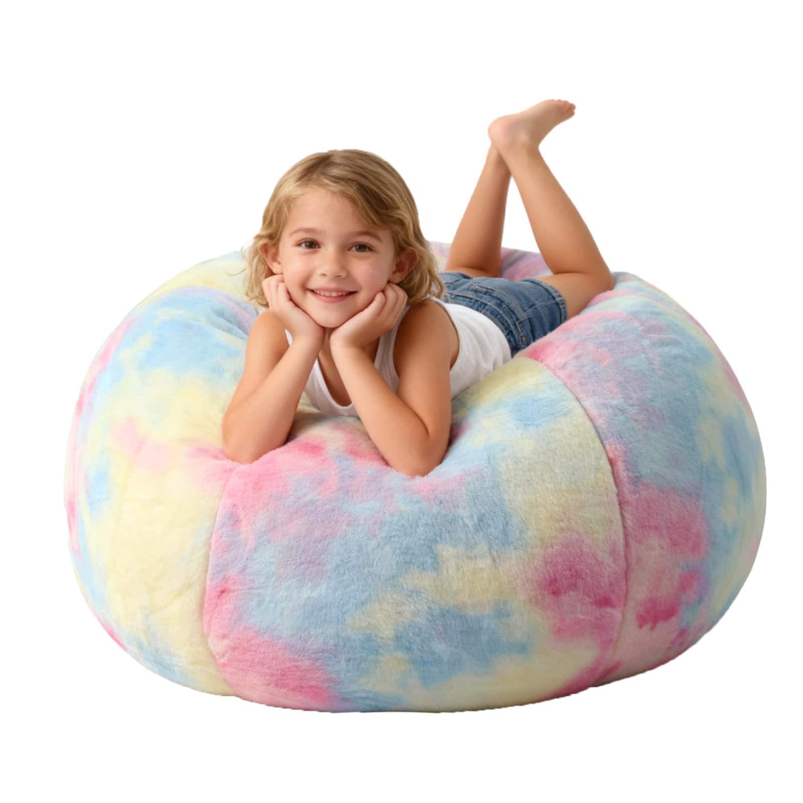 JETRANSPORT - Stuffed Animal Storage Bean Bag Chair Cover (no Filler) For And Adults.pets Dogs/cats Lazy Beds.soft - Rainbow(cover Only) S For Kids