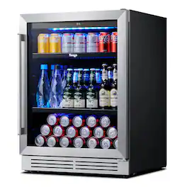 Yeego - 24 Inch Beverage Refrigerator Cooler, 180-Can Mini Fridge with Glass Door, 34-54°F, Built-in Beverage Fridge - Stainless Steel