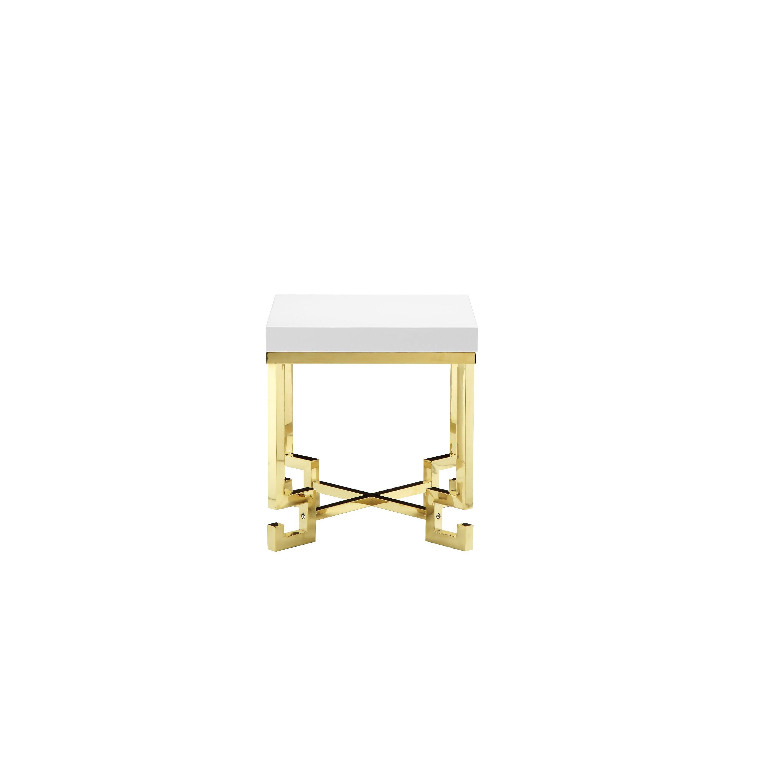 Angle. Manhattan Lane - Wooden Square Side Table with Designer Metal Feet and X Crossed Support - White and Gold.