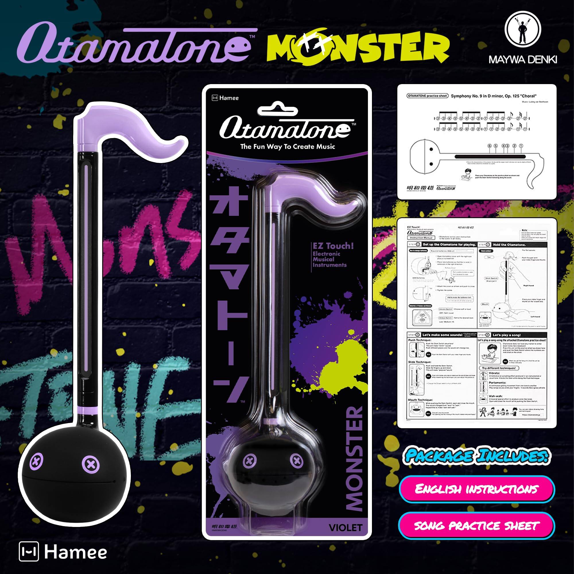 Otamatone MONSTER  
MAYWA DENKI  

The Fun To Create Music  

EZ Instruments Electronic Musical Touch!  

PACKAGE INCLUDES:  
- ENGLISH INSTRUCTIONS  
- SONG PRACTICE SHEET  

Hamee