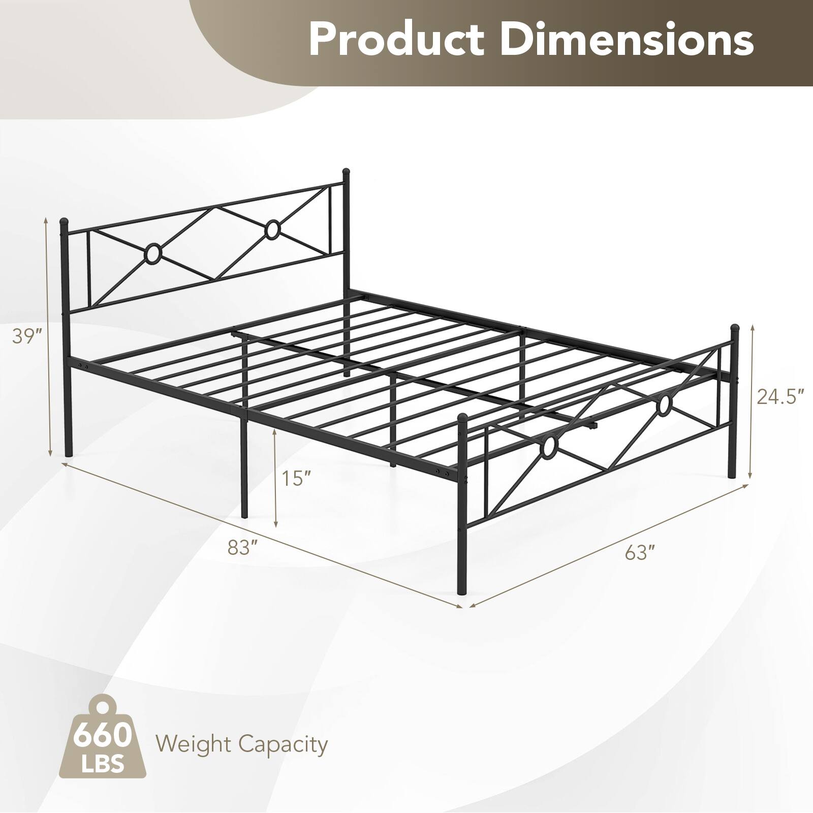 Product Dimensions: 39", 24.5", 15", 83", 63"

Weight Capacity: 660 LBS