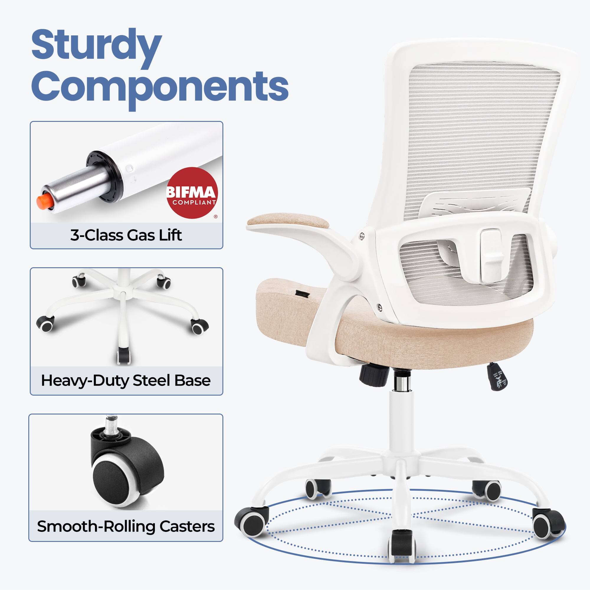 Sturdy Components  
BIFMA COMPLIANT  
3-Class Gas Lift  
Heavy-Duty Steel Base  
Smooth-Rolling Casters